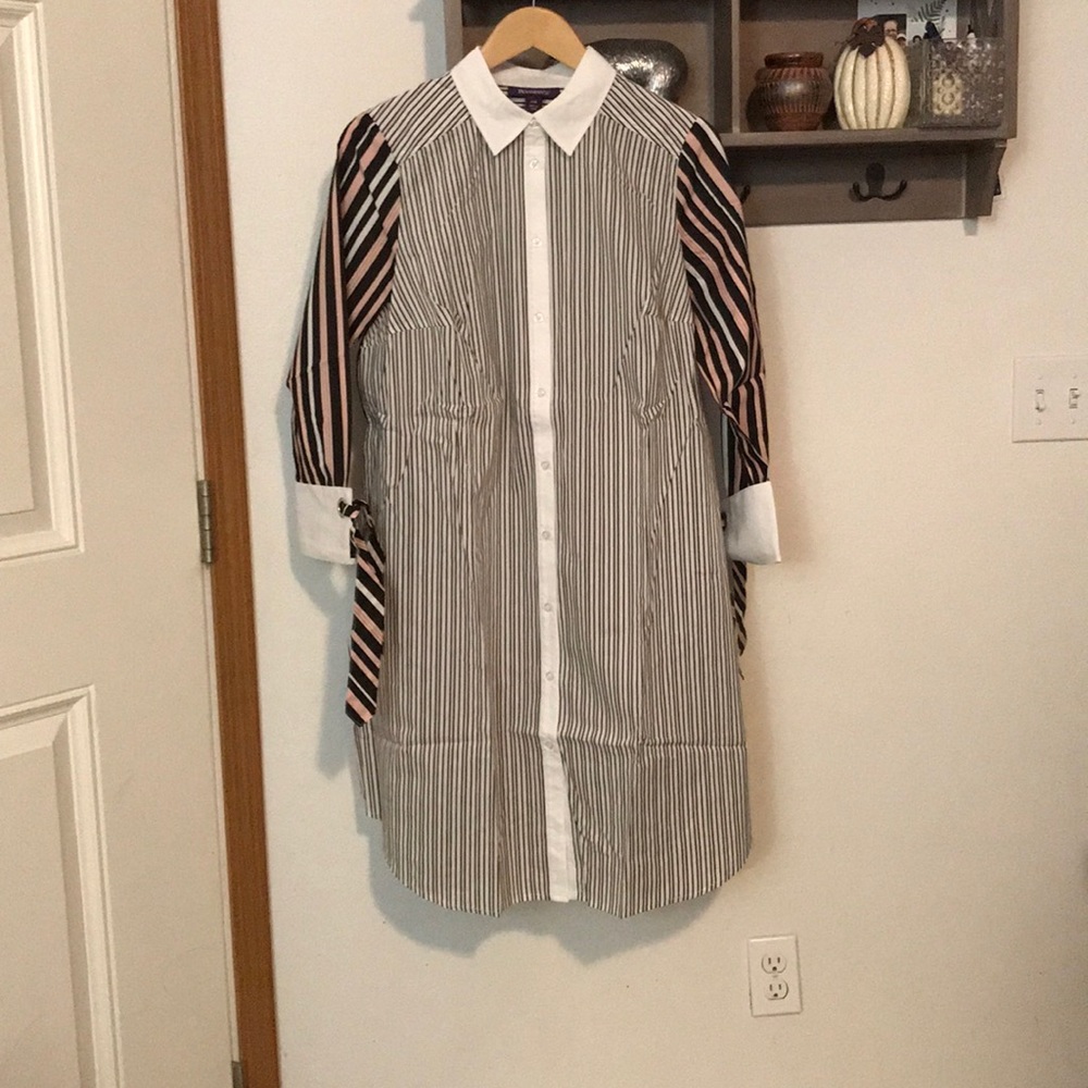 Roaman’s Shirt Dress, black, white, pink size 14 W,